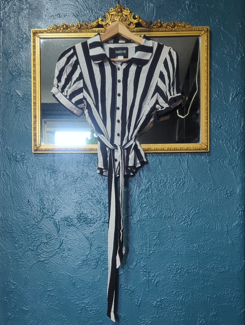 Collectif Black & White Vertical Stripe Shirt Blouse